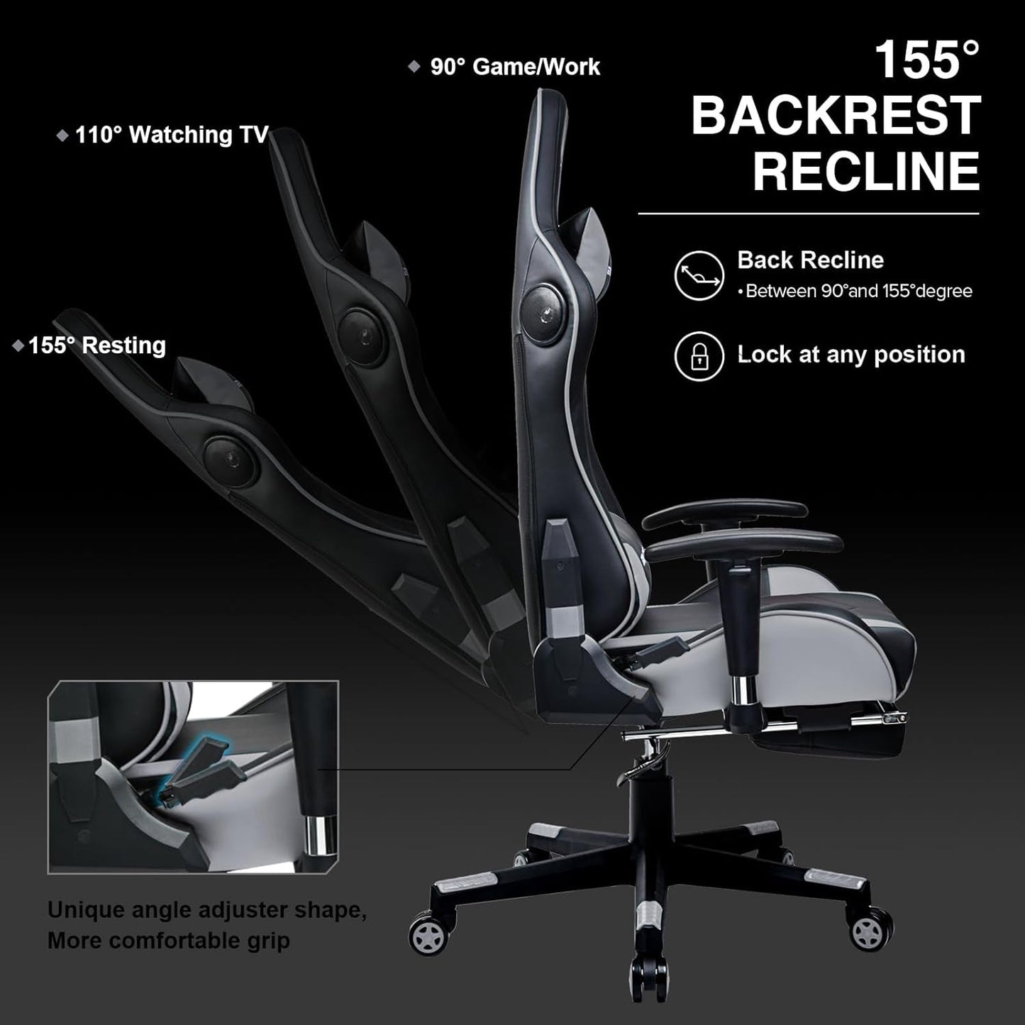 Gaming Chair with Footrest Speakers Video Game Chair Bluetooth Music