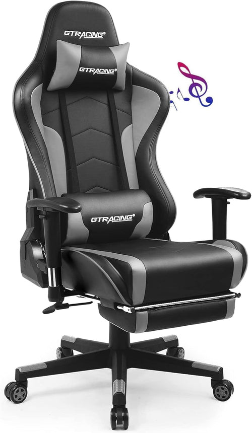 Gaming Chair with Footrest Speakers Video Game Chair Bluetooth Music