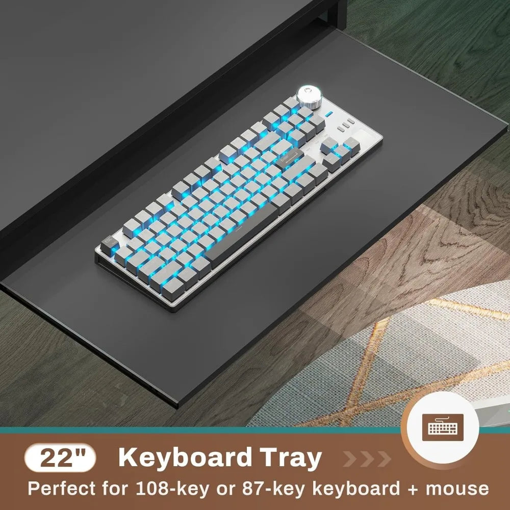 L Shaped Gaming Desk, Power Outlets & LED Strip, Monitor Shelf, Keyboard Tray, Pegboard and Storage Shelves, Reversible Desk