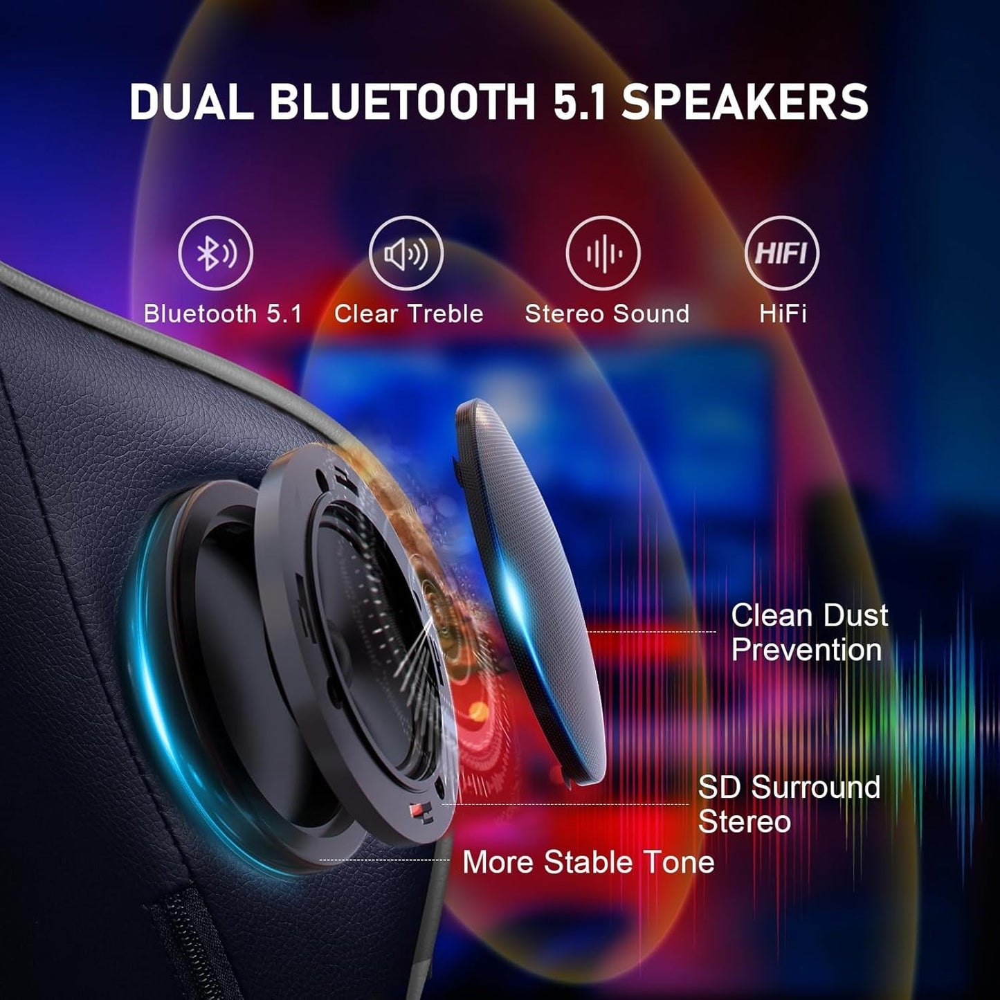 Gaming Chair with Footrest Speakers Video Game Chair Bluetooth Music