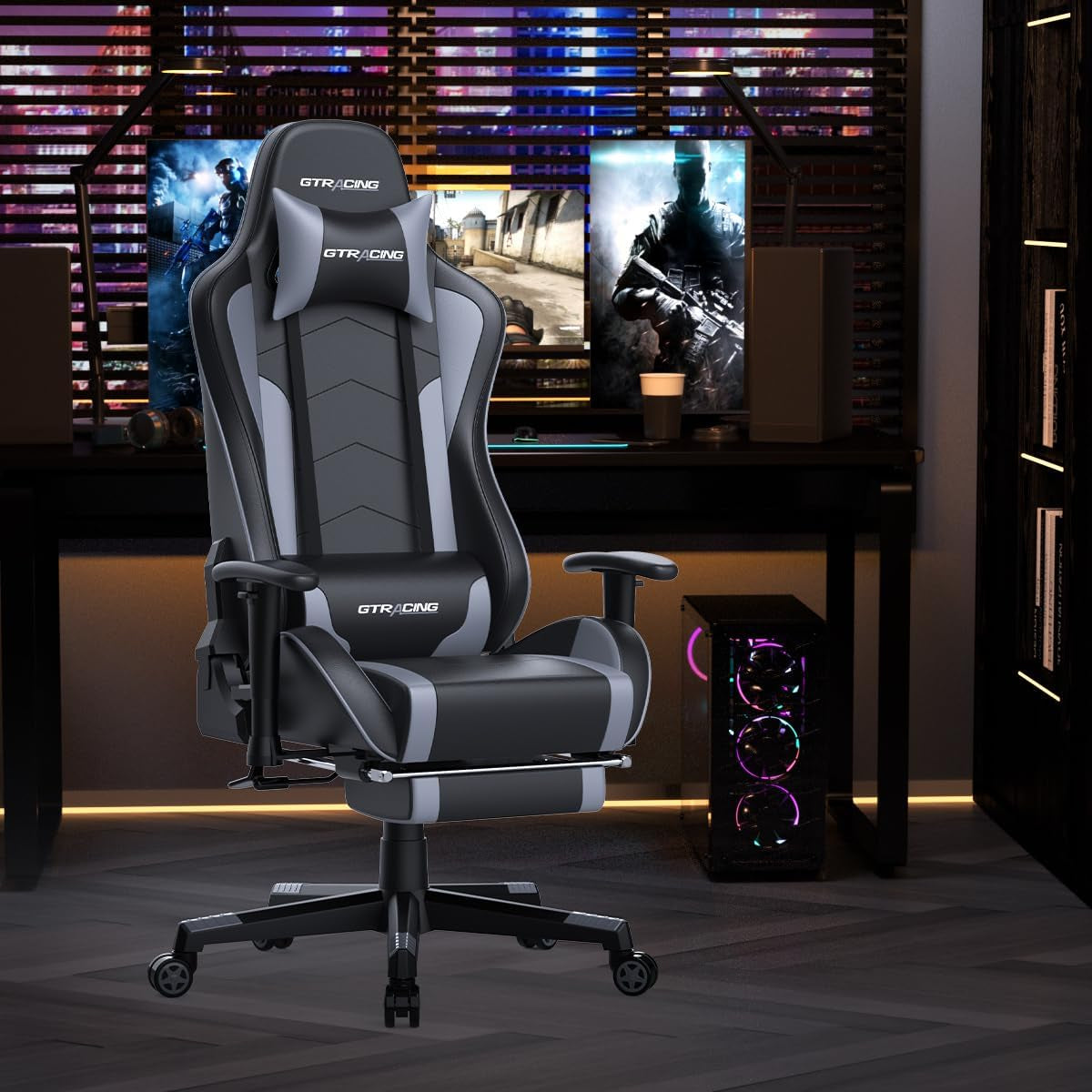 Gaming Chair with Footrest Speakers Video Game Chair Bluetooth Music