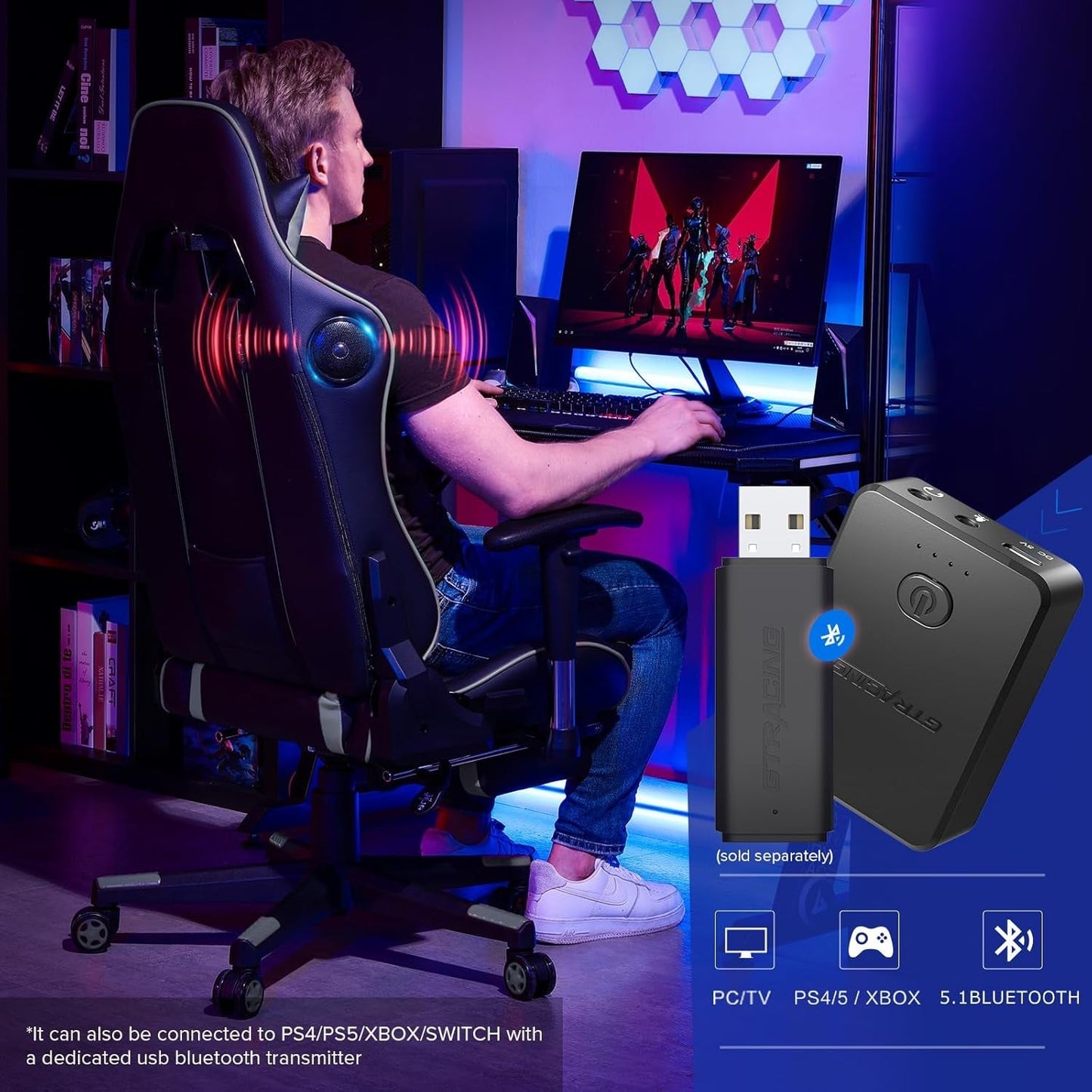 Gaming Chair with Footrest Speakers Video Game Chair Bluetooth Music